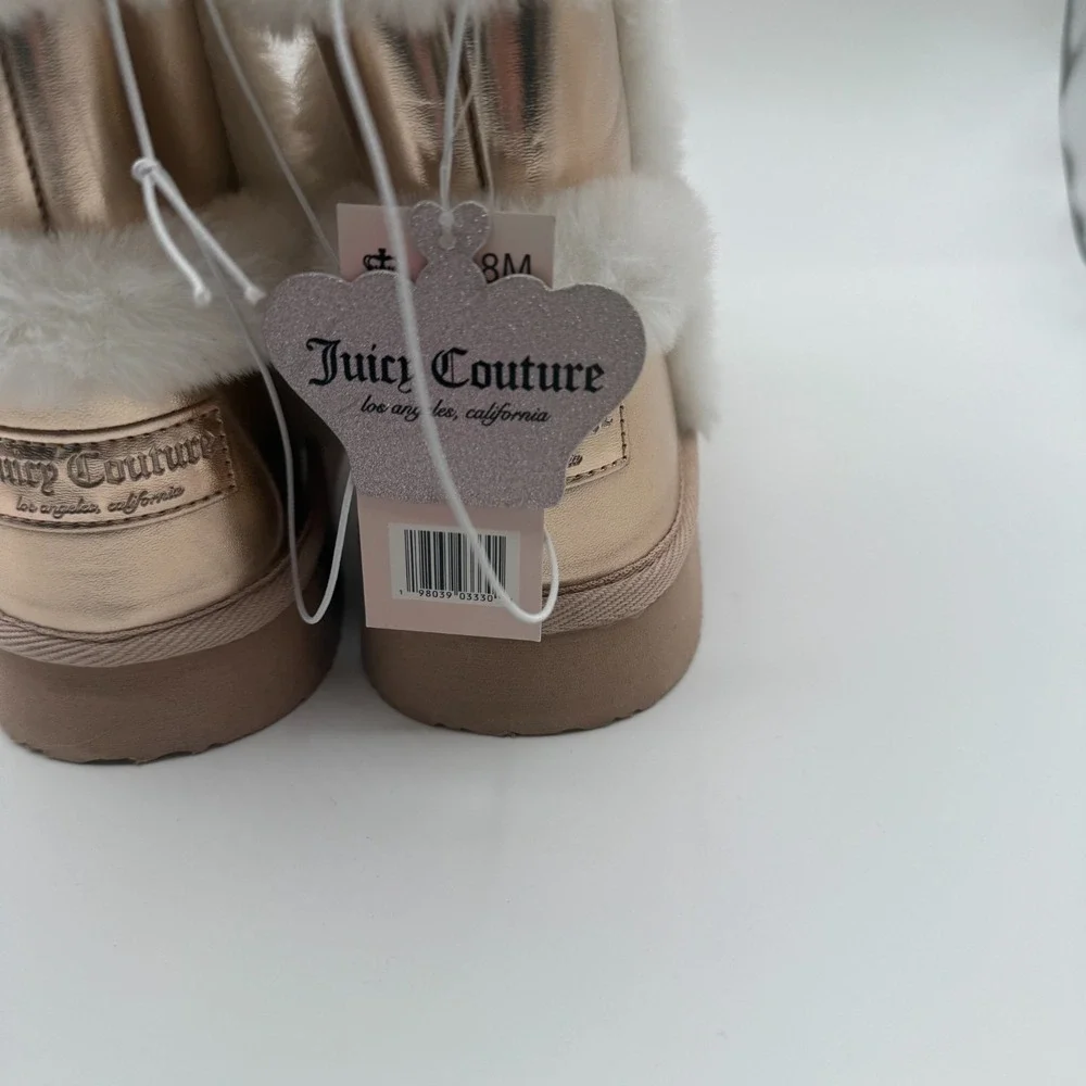 Juicy Couture‎ Rose Gold Faux Fur Boot Womens Size 8 Ankle WInter Boot Y2K NEW